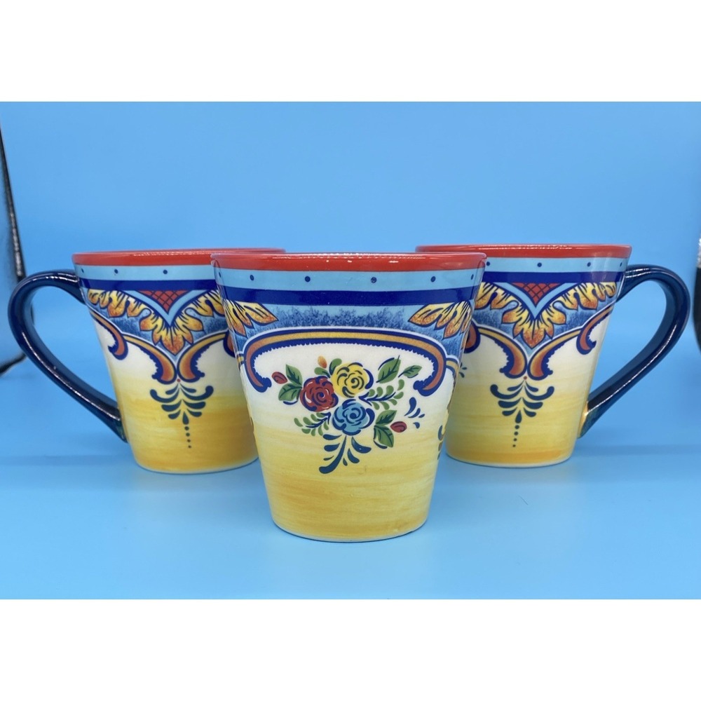Euro Ceramica Zanzibar Hand Painted Mug Handled Cups Colorful Coffee Mugs 3